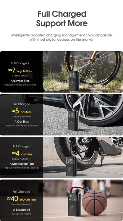 Portable Air Compressor Pump - Wireless, Fast Inflation for Motorcycle & Car Tires