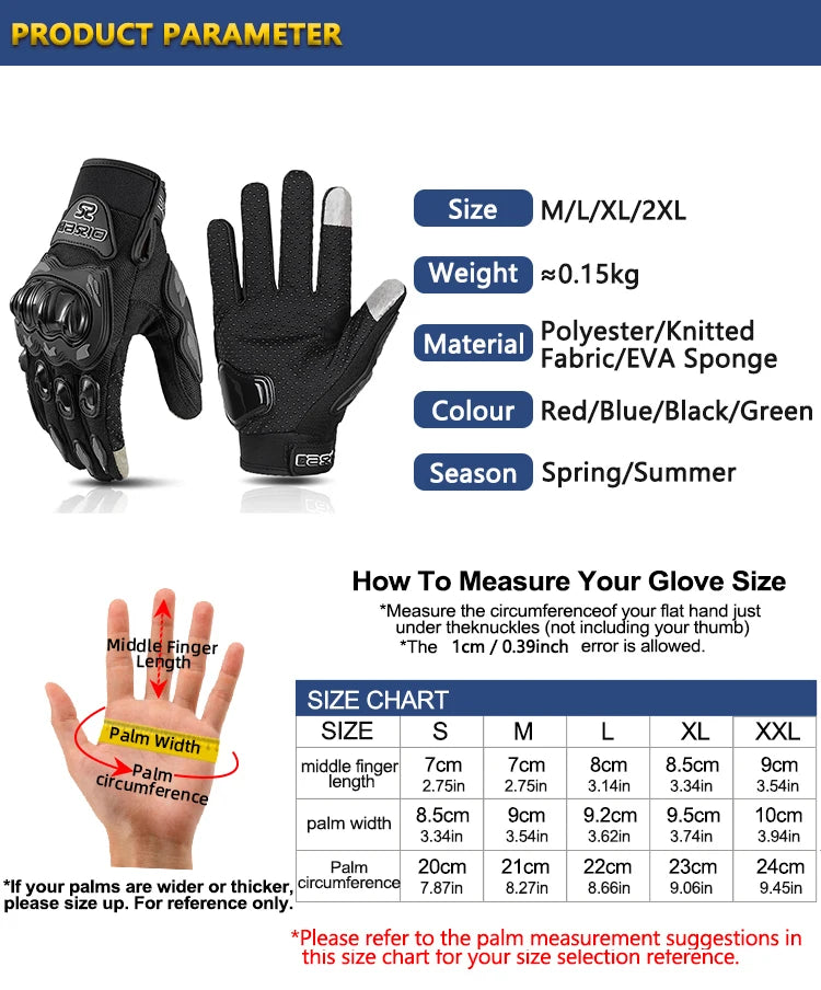 Breathable Motorcycle Gloves - Touchscreen, Non-Slip & Lightweight for Hot Weather