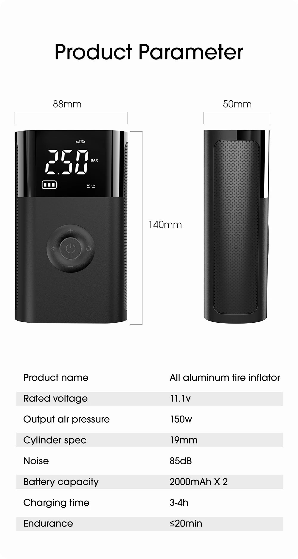 Portable Air Compressor Pump - Wireless, Fast Inflation for Motorcycle & Car Tires