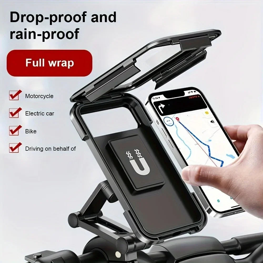 360° Motorcycle Phone Holder - Waterproof, Magnetic & Anti-Vibration