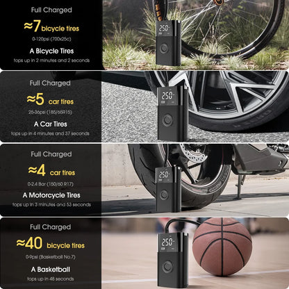 Portable Air Compressor Pump - Wireless, Fast Inflation for Motorcycle & Car Tires