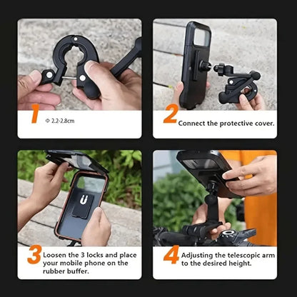 360° Motorcycle Phone Holder - Waterproof, Magnetic & Anti-Vibration