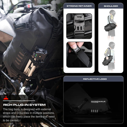Double Motorcycle Saddle Bags - 48L Total, Waterproof & Anti-Vibration