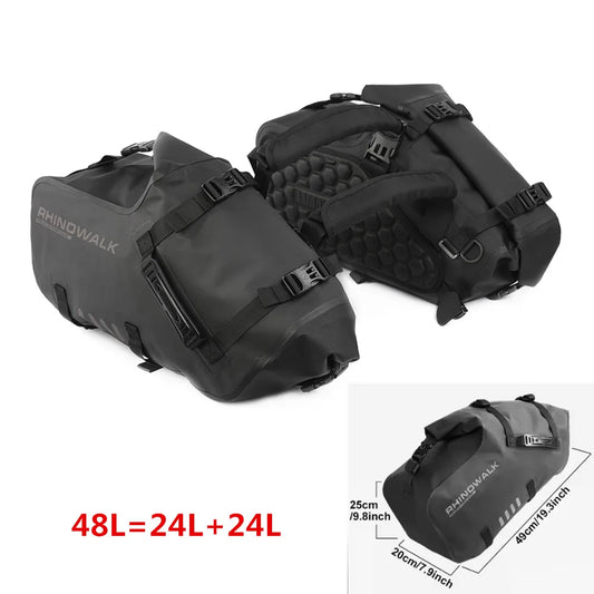 Double Motorcycle Saddle Bags - 48L Total, Waterproof & Anti-Vibration