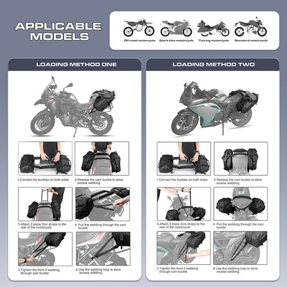 Double Motorcycle Saddle Bags - 48L Total, Waterproof & Anti-Vibration